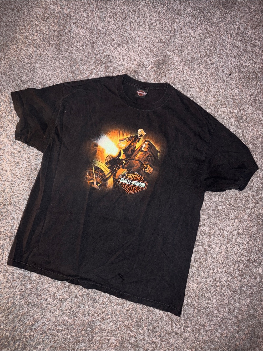 Harley-Davidson Black Tee with Orange Motorcycle Flame Graphic new orleans LA